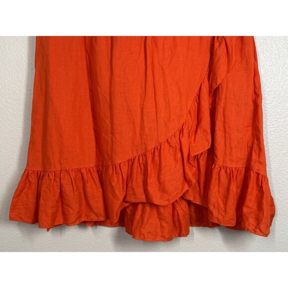 J Crew 100% Linen Faux Wrap Ruffle Skirt Womens 14 Tall Orange A-Line Layered - Picture 4 of 13